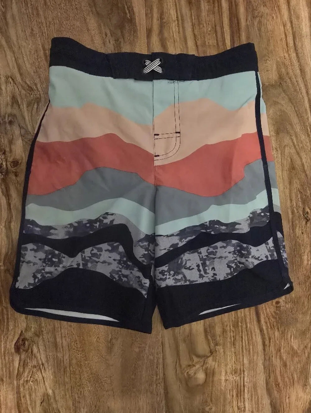Wonder Nations Multicolor Wave-Print Swim Trunks Size: Large (10/12)